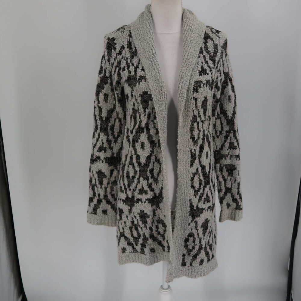 Lucky Brand Women's Gray Black Soft Cardigan w Gold Sparkly Thread Throughout S